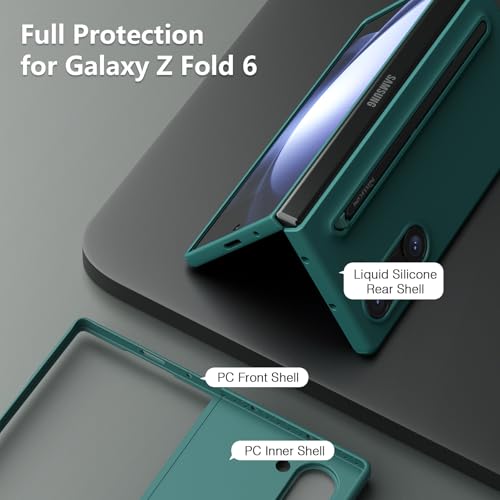 Image of Nillkin for Samsung Fold 6 Case with Built-in Compact Writing Pen, Superior Liquid Silicone & Wireless Charging & S Pen Holder Slot Protective Samsung Galaxy Z Fold6 Slim S Pen Phone Case, Green