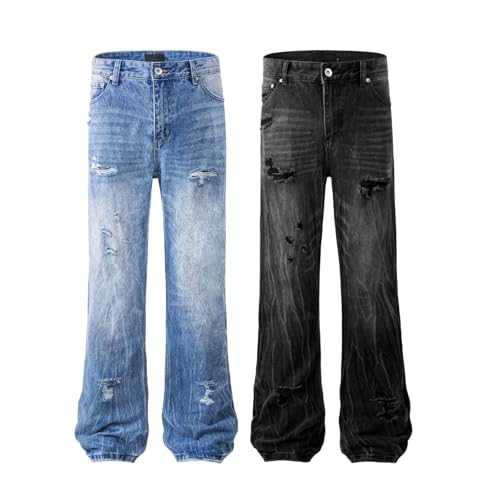Jeans Pants Trouser Denim Retro Trendy Street Wear and Tear Holes Washed Grinding Fading Casual Straight Leg for Men4
