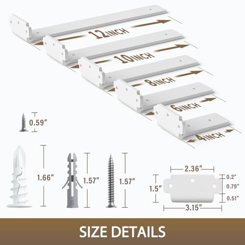 Goovilla Shelf Brackets 6 Inch, 6 Pack Floating Shelf Bracket, Heavy Duty Shelf Brackets for Wood Shelves, White Metal Wall Shelving Brackets, 6" Shelf Support Brackets with 160 lb. Load Capacity - Image 3