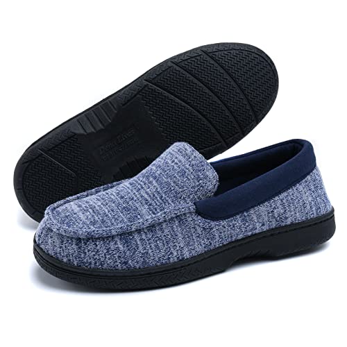 Image of DL Mens-Moccasin-House-Slippers-Memory-Foam Indoor, Men's Cozy Soft Home Bedroom Slippers Closed Back, Comfy Breathable Knitted Cotton-blend Man House Shoes Non-Slip