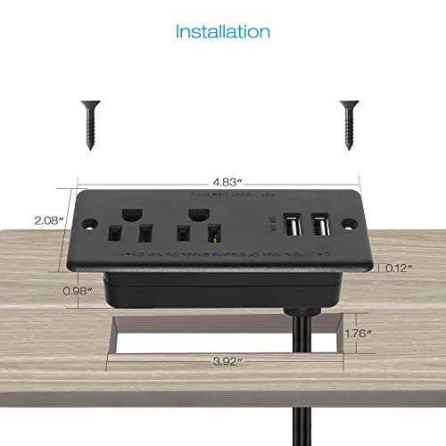 Recessed Power Strip Flat Plug, Desk Outlet With Usb, Etl Listed Conference Recessed Power Outlet Socket With 2 Ac Plugs, 2 Usb Ports Connect With 6Ft Power Cord For Furniture, Home, Office(Black) #TOP4