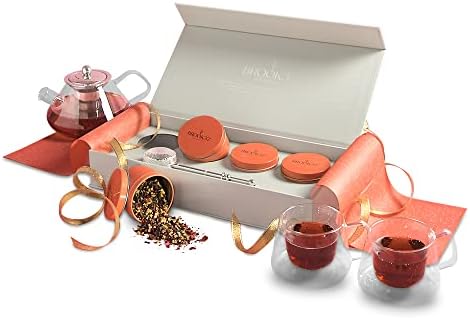 Brook37 Ambrosia Tea Collection - Loose Leaf Tea Sampler Gift Set - Curated and blended by Award-Winning Tea Blenders - Ceylon, Chamomile, Green, Black Tea - Handcrafted Silver-plated Infuser and Gift Box Included