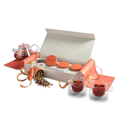 Brook37 Ambrosia Tea Collection - Loose Leaf Tea Sampler Gift Set - Curated And Blended By Award-Winning Tea Blenders - Ceylon, Chamomile, Green, Black Tea - Handcrafted Silver-Plated Infuser And Gift Box Included #TOP19