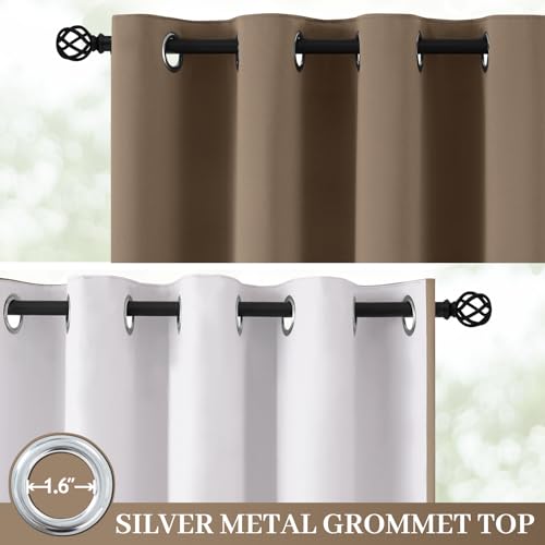 Image of Yakamok Khaki Blackout Curtains 63 Inches Long for Bedroom 50 inch Wide 2 Panel | Blackout Curtain Panels for Bedroom, 2 Thick Layers Grommet Top Thermal Insulated Drapes with White Back for Living Room