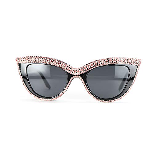 FUPRECIOUS Cat Eye Sunglasses Bling Rhinestones Crystal Black Plastic Frame Eyewear (pink)
