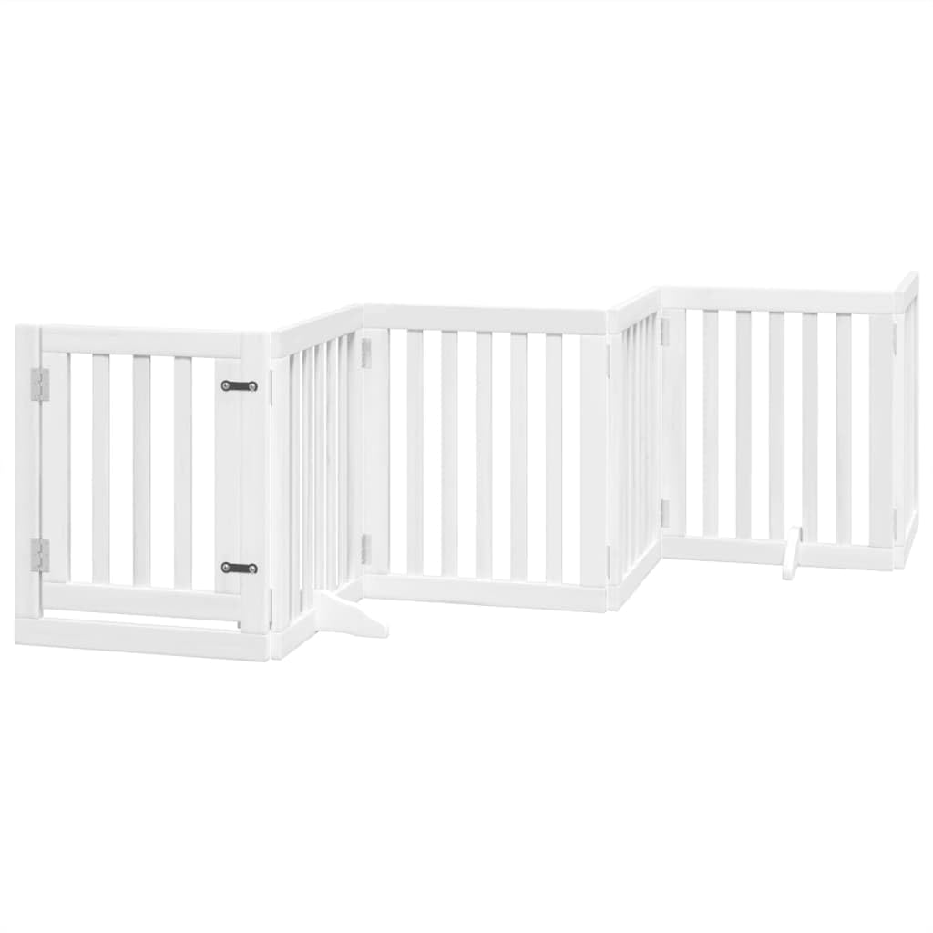 Rejilla plegable para perros sin taladrar de madera de álamo lacada, 6 piezas, puerta para perros para escaleras y salón, puerta plegable para perros de 300 cm, ahorra espacio