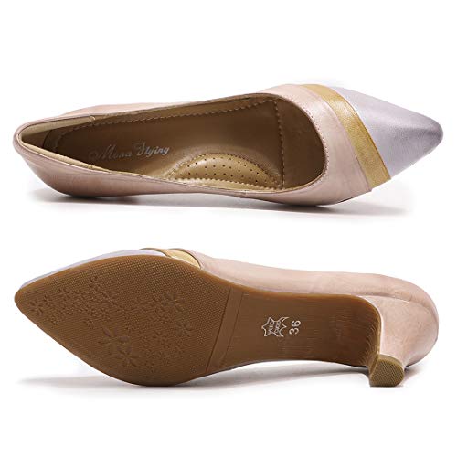 Image of Mona flying Women's Leather Pump Med Heel Pointed Toe Office Dressy Shoes