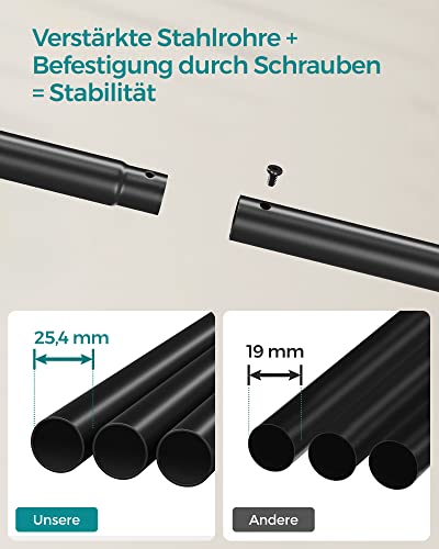 SONGMICS Kleiderständer auf Rollen, 2 Kleiderstangen, Garderobenstange, Garderobenständer aus Stahlrohren, bis 100 kg belastbar, 103,5 cm breit, multifunktionale Aufbewahrung, schwarz HSR107B01