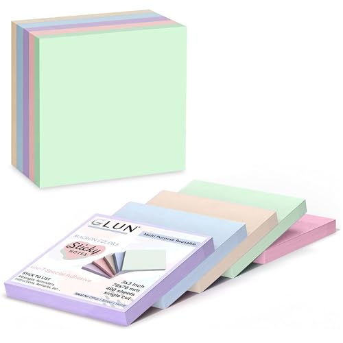 Image of GLUN 3x3 Inch Super Sticky Notes Pack 400 Sheets Pastel Multicolor Paper Self-Adhesive Memo Pads, Strong 2X Adhesion for Office, School & Home Use