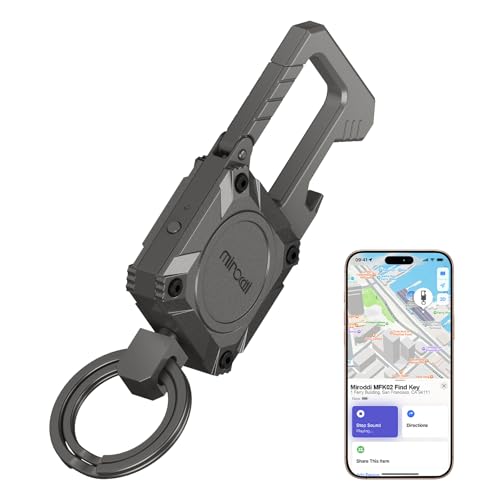 Image of Miroddi Keychain Tracker, Men's Key Chain Works with Find My(iOS Only), Heavy Duty Keychain Carabiner Bottle Opener, Car Key Chains with Finder, Anti-lost Keyrings Tracker, Rechargeable, Gunmetal