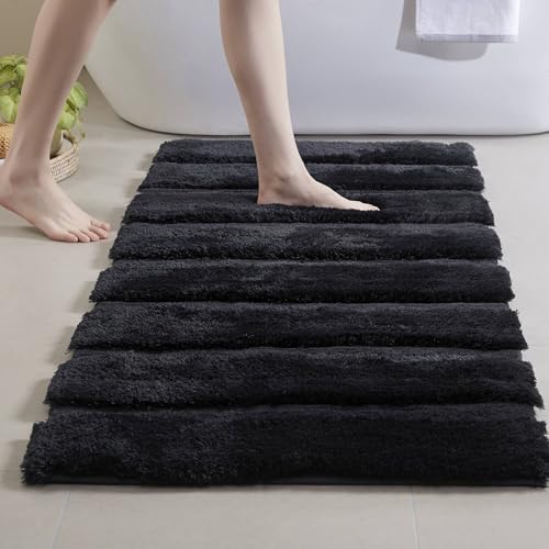 Madison Park Bath Rug Tufted Pearl Channel Bathroom Rug, Soft, Plush & Absorbent Bath Matt for Bathroom, Rubber Back Non-Slip, Thick Hotel Quality & Machine Washable 24" W x 58" L, Black 1 Piece by Madison Park - Used condition - US$24.48