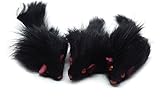 Echtem Kaninchen Fell Langes Haar Mäuse 3 Pack Katze Spielzeug w/Rassel. Schwarz