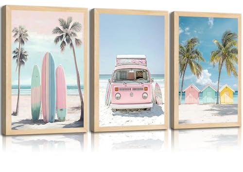 3Pcs Pink Beach Wall Art Canvas Set