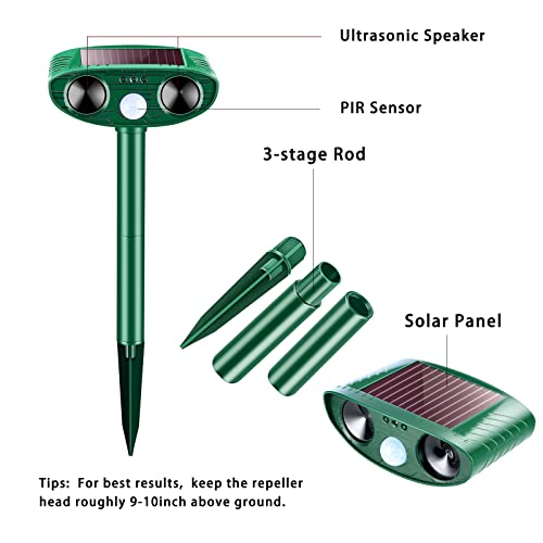 2 Packs Solar Ultrasonic Pest Animal Repeller, Deer Repellent Devices With Motion Sensor, Outdoor Waterproof Deterrent Repel Deer, Cat, Dog, Raccoon, Fox, Skunk, Rabbit, Squirrel For Garden, Yard #TOP3