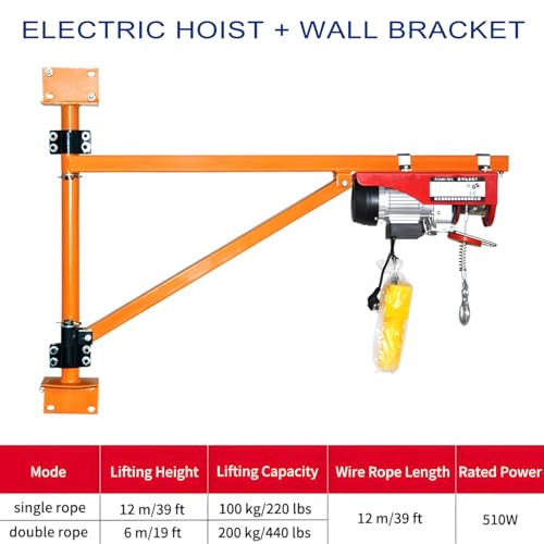 Grue à potence murale d'une capacité de 100 kg - Bras de levage pivotant avec palan électrique PA200 pour échafaudage et levage de charges lourdes - Durable et facile à installer