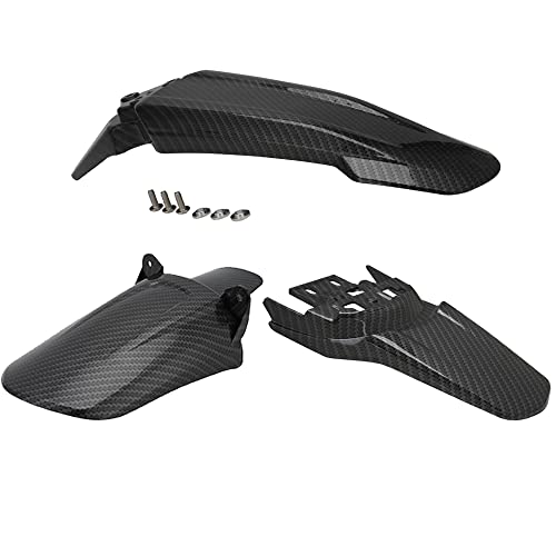 Dirt Bike Rear Fender + Dirt Bike Front Fender + Rear Shock Fender Pack Dnm Kke Mud Guard Imitation Carbon Fiber Motorcycle Fender Protector For Sur Ron X/S Electric Bike Black #TOP26