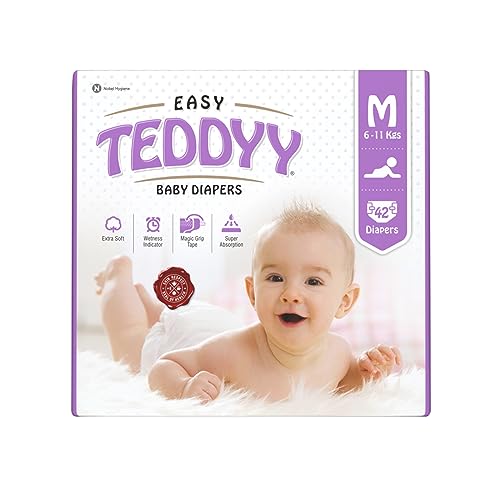 TEDDYY Easy Baby Medium Size Diaper (42 Count), 6-11 kgs, Long Lasting Absorption, Anti - Rash