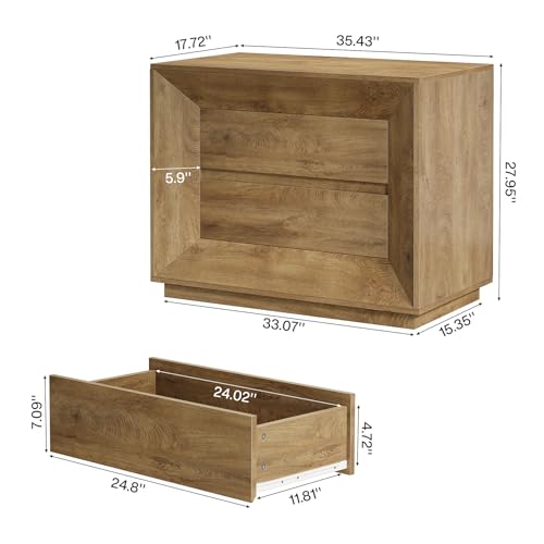 Image of Tribesigns Large Nightstand Set of 2, Oversized Night Stand with 2 Drawers, 35.43 inch Wide Bedside Table Sofa Side Table, Natural Oak