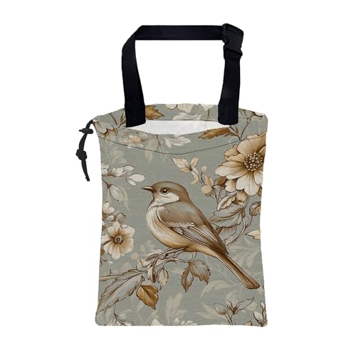 Car Garbage Bag Vintage Bird and Floral Hanging Canvas Car Trash Bag Drawstring Car Back Seat Organizer for Car Back Front Seat Console with Adjustable Buckle