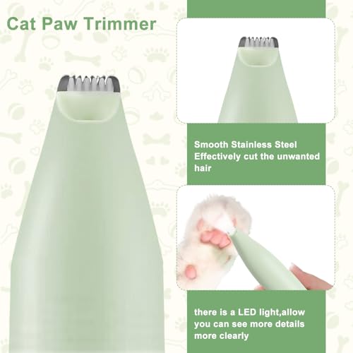 Image of TecoKart Dog Cat Trimmer for Paw with USB Rechargeable and Low Noise, Dogs Hair Cutting Machine with LED Light for Small Spots - Green