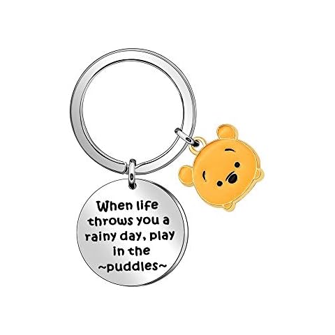 LUXYSODE - When Life Throws You a Rainy Day, Play in The Puddles Keyring - Cute Winne The Pooh Keyring Inspirational Gift for Daughter, Niece, Friend, Girls (Yellow Pooh) Cover