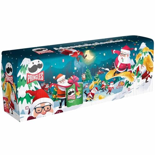 Pringles Bus Adventskalender Dunkelblau 2025 – 1.085 g Knabber-Überraschung | 23 x 40 g & 1 x 165 g Dosen | 6 Sorten Chips |