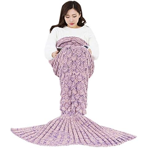 Elonglin Mermaid Tail Blanket for Kids Teens Adults, Handmade Knitted Crochet Gorgeous & Cosy Blanket, Sleeping Bag, Warmer Wearable-Blankets (Dark Pink 90 * 55cm,200g) Cover
