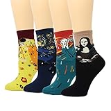 LIVEBEAR 4 Pairs Womens Cute Famous Paintings, Art, Statues, Novelty, Casual Cotton Crew Socks Made...