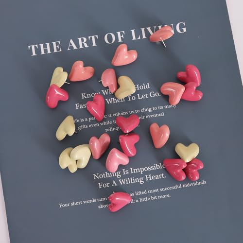 Image of Vuzvuv Pink Heart Decorative Push pins for Bulletin Cork Board,Cute Girl Thumbtacks Heart Pins for Home School, Office(30 Pcs)