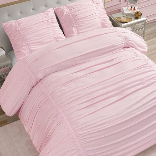 Image of Juicy Couture Ribbon Ruched 3 Piece King Comforter Set, Pink Marshmellow Bedding Ensemble