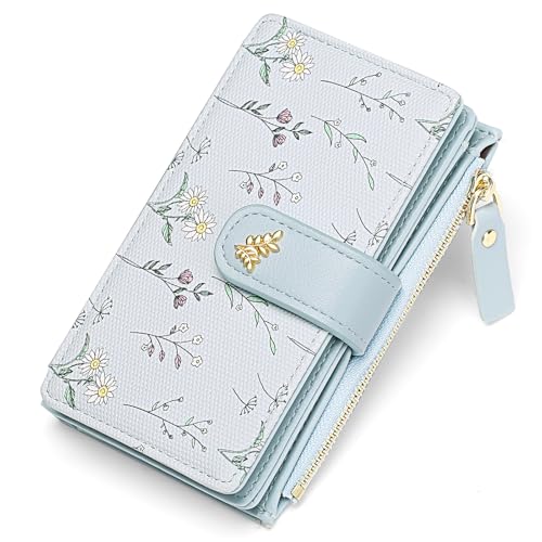 GAEKEAO Wallets for Women RFID Blocking Medium Bifold Ladies Wallet Vegan Leather Floral Card Holder Purse Zipper Coin Pocket
