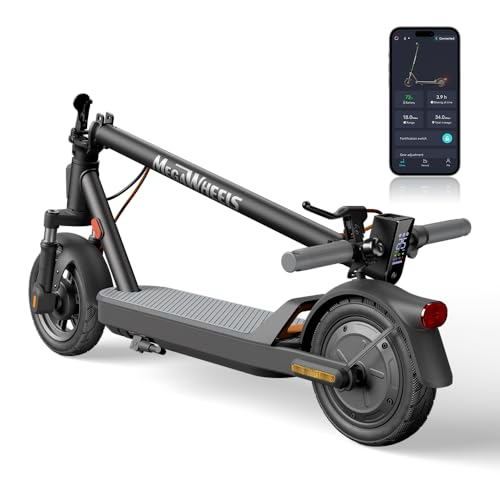 MEGAWHEELS Electric Scooter,Electric Scooter Adults with Suspension,10in Pneumatic Tires,350W Motor,19 Miles Long Range,15.5 Mph,E Scooter with Smart APP Control for Commuting, Outdoor, Short Travel