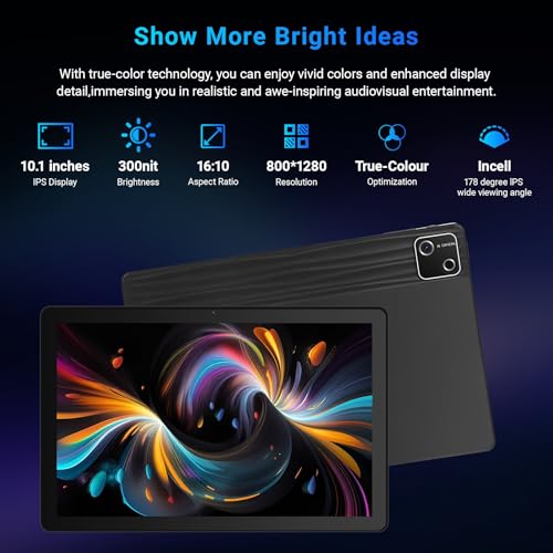 Image of Gleeso Tablet, Android Tablet 10 Inch, 30GB+128GB+2TB TF, 6200mAh, 15W Fast Charge, 1280x800 HD IPS Screen, WiFi 6, BT 5.4, Dual Camera, Widevine L1 Support, GMS Certified, Black