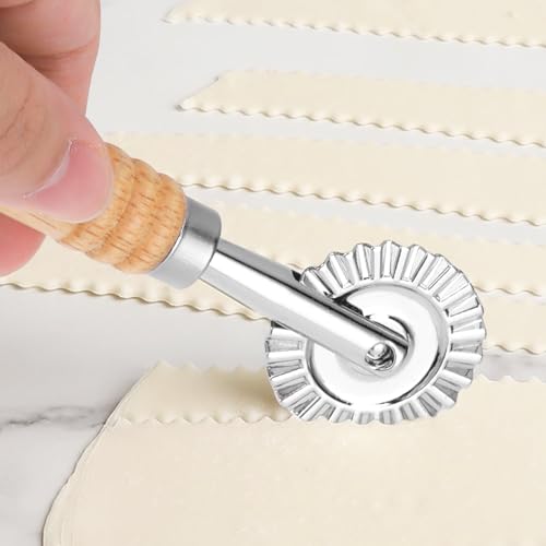 Pastry Cutter, Dough Stamp Cutter/Crimper, Pastry Wheel Cutter Tool, Stainless Steel Pasta Cutters Wheel with Wooden Handle for Home and Kitchen Use, 1.54inch - Thumbnail 7