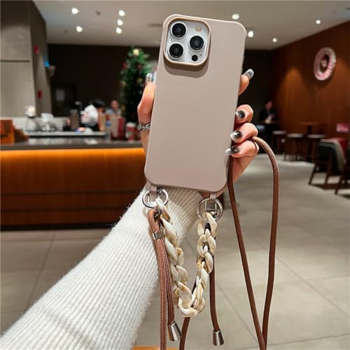 Étui cordon iPhone 15Pro Max antichoc lanière marron pour éviter les chutes