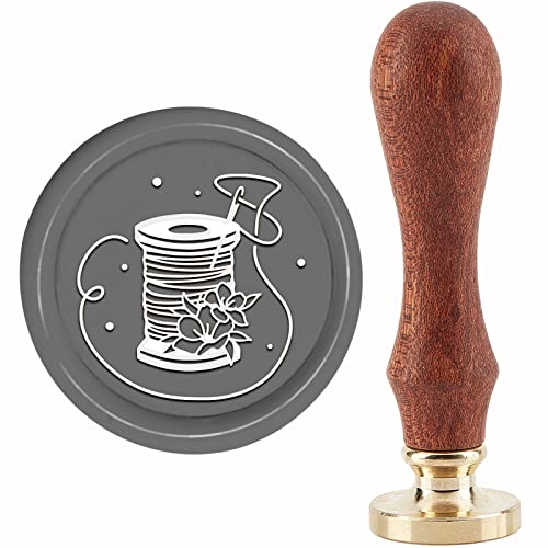 CRASPIRE Sewing Wax Seal Stamp Needle Sealing Wax Stamps Flowers 30mm Retro Vintage Removable Brass Stamp Head with Wood Handle for Wedding Invitations Halloween Christmas Thanksgiving Gift Packing