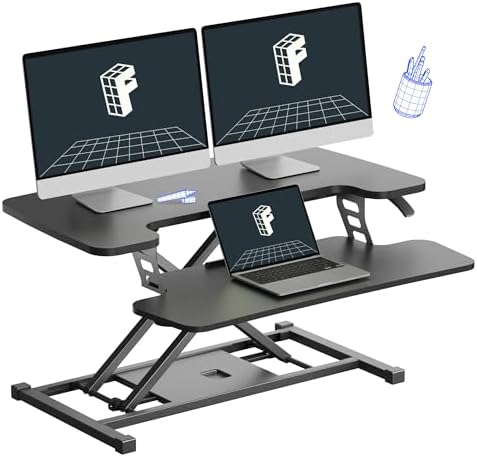 FLEXISPOT 32-inch Height Adjustable Standing Desk Converter, Quic...