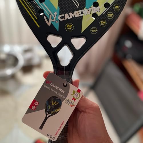Raquete Beach Tennis Profissional Fibra Carbono 3k Camewin com Capa Protetora, 2 Fitas Overgrip e 1