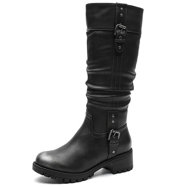 Image of GLOBALWIN Women's Chunky Low Heels Boots Knee High Boots For Women