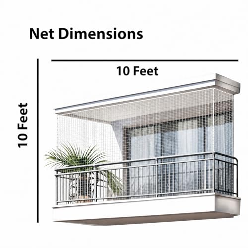 Image of Homestan Heavy Duty HDPE Pigeon Net with Installation Kit for Balcony, White Anti Bird Control Mesh for Window, Terrace, Grill, Duct and AC Outdoor Unit (10 x 10 Feet, White)