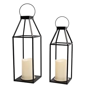 HPC Decor 2PCS Solar Lanterns for Outdoor Decor- 18in 15in Black Metal Candle Lanterns w/Waterproof Solar Powered Candles- Modern Farmhouse Hanging Lanterns Decor for Front Porch,Yard Garden Patio HPC Decor 2PCS Solar Lanterns for Outdoor Decor 18in 15in Black Metal Candle Lanterns wWaterproof Solar Powered Candles Modern Farmhouse Hanging Lanterns Decor for Front PorchYard Garden Patio