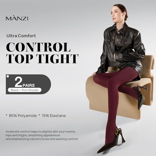 Image of MANZI Women's 2-6 Pairs Opaque Control Top Tights Comfort Stretch Pantyhose