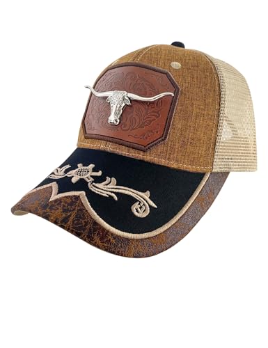TOPACC Brown Cowboy Trucker Hat for Women Men Longhorn Vintage Western Country Hat Cute Cap for Cowgirl Outfit
