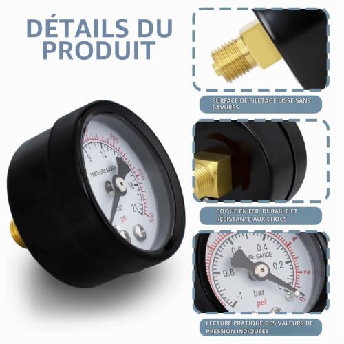 Innfeeltech 1 manomètre de pompe de puits 40mm BSP 1/8 "0-21 BAR 0~300 psi avec 3 douilles de 1/8" à 1/4 ", 1/8" à 3/8 "et 1/8" à 1/2 ", une bande de polytétrafluoroéthylène, axial – vue 3