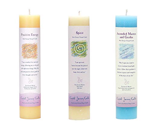 Crystal Journey Reiki Charged Herbal Magic Pillar Candle Bundle (Ascended Masters and Guides, Spirit, Positive Energy) Each 7