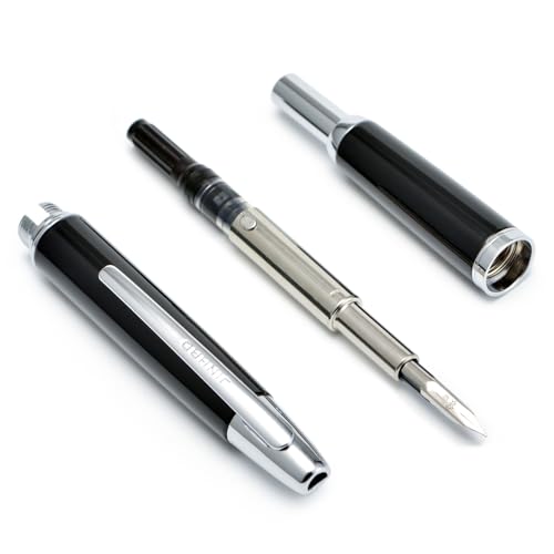 Image of Jinhao 10 Press Fountain Pen with Box, Piano Black Retractable Extra Fine Nib with Ink Converter Set (Silver Clip)