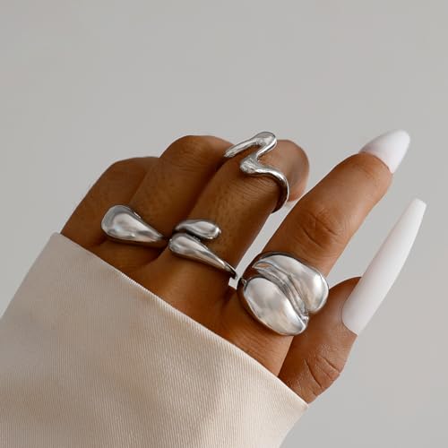 Image of Shining Diva Fashion Stylish Trendy Finger Rings Set for Women & Girls | Chunky Minimal Statement Ring Combos Modern Elegant Jewellery Collection