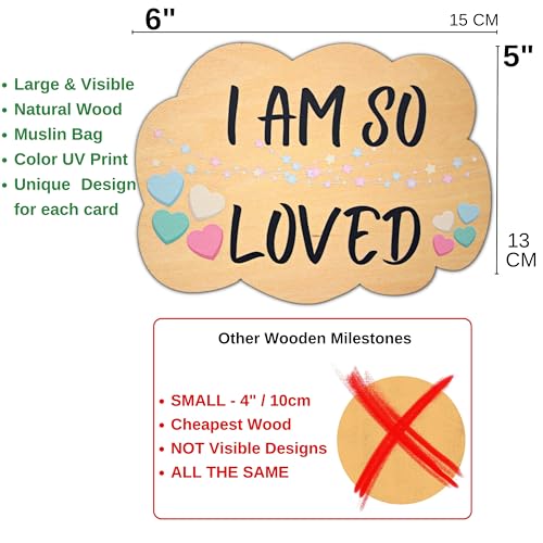 Heart's Sign Baby Monthly Milestone Cards - Hello World Newborn Sign | Cloud-Shaped Wooden Monthly Milestone Discs | Baby Monthly Milestone Wood Discs | Newborn Gift Set (Monthly Set) - Image 3