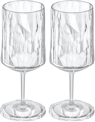 koziol Superglas Club No. 4, 2 Stück, 300 ml, Wein- & Aperitif-Glas mit Stiel aus kristallklarem Kunststoff, luxuriös, unzerbrechlich, wiederverwendbar, Party, Camping, 2er Set