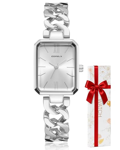 CIVO Damen Uhr Edelstahl Armbanduhr: Silber Rechteckig Damenuhr - Wasserdicht Analog Uhren für Frauen
